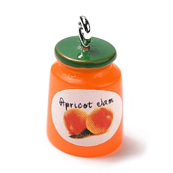 Orange Opaque Resin Imitation Food Pendants, Jam Charms with Platinum Plated Iron Loops, Orange, 17.5x11mm, Hole: 1.8mm