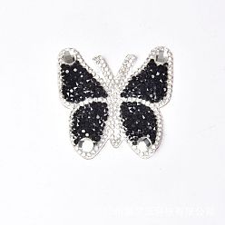Chorro Apliques de diamantes de imitación con revisión en forma de mariposa, accesorios de vestuario, jet, 60x60 mm