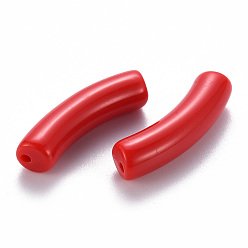 Rouge Perles acryliques opaques, tube incurvé, rouge, 32x9.5x8mm, Trou: 1.8mm, environ330 pcs / 500 g