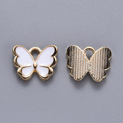 White Alloy Enamel Charms, Butterfly, Light Gold, White, 10.5x13x3mm, Hole: 2mm