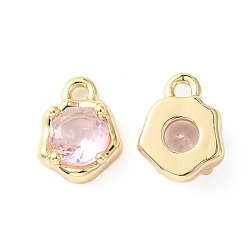 Pink Brass Micro Pave Cubic Zirconia Charms, Irregular Shape Charm, Real 18K Gold Plated, Pink, 9x7x3mm, Hole: 1.4mm