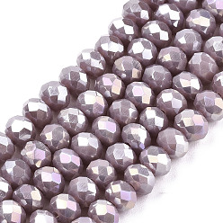 Thistle Electroplate Glass Beads Strands, Opaque Solid Color, AB Color Plated, Faceted, Rondelle, Thistle, 6x5mm, Hole: 1mm, about 92~94pcs/strand, 17~17.5 inch(42.5~43.75cm)