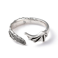 Plata Antigua Anillo de puño abierto de ala de aleación para mujer, plata antigua, diámetro interior: 19 mm