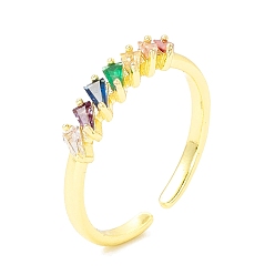 Colorful Cubic Zircona Triangle Open Cuff Ring, Real 18K Gold Plated Brass Jewelry for Women, Lead Free & Cadmium Free, Colorful, US Size 6 1/2(16.9mm)