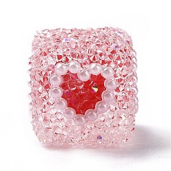 Roja Abalorios de acrílico, sin agujero / sin perforar, cubo con el corazón, rojo, 18x17x18 mm