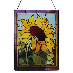 Flower Stained Acrylic Window Planel with Chain, for Window Suncatcher Home Hanging Ornaments, Sunflower, 200x150mm