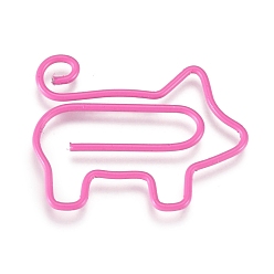 Hot Pink Pig Shape Iron Paperclips, Cute Paper Clips, Funny Bookmark Marking Clips, Hot Pink, 20.5x26.5x1mm