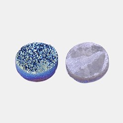Prussian Blue Electroplate Natural Druzy Crystal Cabochons, Flat Round, Dyed, Prussian Blue, 8x3~6mm