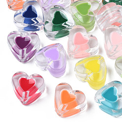 Color mezclado Abalorios de acrílico transparentes, con esmalte, corazón, color mezclado, 15.5x17x10 mm, agujero: 2 mm, Sobre 255 unidades / 500 g