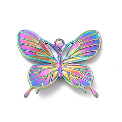 Rainbow Color Revestimiento iónico (ip) 304 colgantes de acero inoxidable, encanto de mariposa, color del arco iris, 31.5x36x3.5 mm, agujero: 2 mm