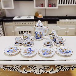 Blue Mini Ceramics Tea Set, including Teapots, Teacups, Dishes, for Dollhouse Accessories, Pretending Prop Decorations, Blue, 12~26x9~33mm