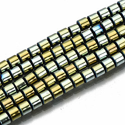 Vert Jaune Galvanoplastie non magnétiques hématite synthétique brins de perles, colonne, vert jaune, 3.5x3mm, Trou: 1mm, Environ 125~126 pcs/chapelet, 15.55 pouces~15.83 pouces (39.5cm~40.2cm)