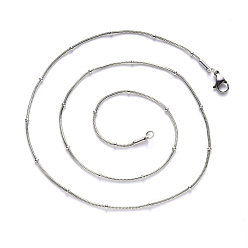Couleur Acier Inoxydable 304 collier chaîne serpent ronde en acier inoxydable, avec perles rondelles et fermoir mousqueton, couleur inox, 19.68 pouces (50cm)x1.2mm
