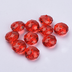 Красный Прозрачные акриловые бусины, граненые, рондель, красные, 14.5x9.5 мм, Отверстие : 2 мм , около 409 шт / 500 г