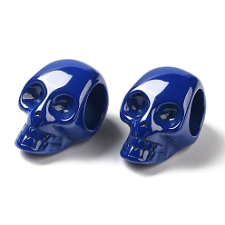 Azul Royal Cuentas de cerámica de circonio biocerámico, sin níquel, sin decoloración e hipoalergénico, abalorios de grande agujero, cráneo, azul real, 20.5x12.5x12.5 mm, agujero: 7.5 mm