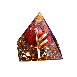 Red Jasper Orgonite Pyramid Resin Display Decorations, with Brass Findings, Gold Foil and Natural Red Jasper, Quartz Crystal Chips Inside, for Home Office Desk, 50mm