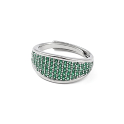 Vert Bague réglable zircone cubique, bijoux en laiton platine pour femme, sans plomb et sans cadmium, verte, taille us 6 (16.5 mm)