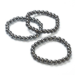 Magnetic Hematite Synthetic Non-magnetic Hematite Beaded Stretch Bracelets, Round, Beads: 8~8.5mm, Inner Diameter: 2-1/8 inch(5.5cm)