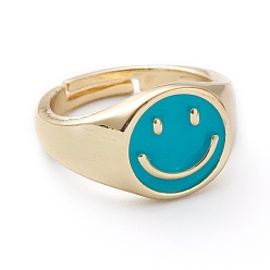 Темно-Голубой Регулируемые кольца на палец с эмалью из латуни, долговечный, улыбающееся лицо, реальный 18 k позолоченный, глубокое синее небо, размер США 7 1/4 (17.5 мм)