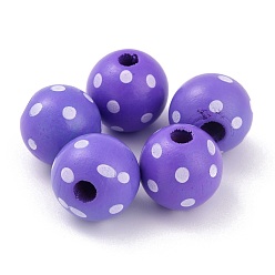 Medium Purple Dyed Natural Wooden Beads, Macrame Beads Large Hole, Round with Polka Dot, Medium Purple, 16x15mm, Hole: 4mm