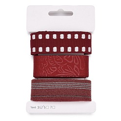 Темно-Красный 9 ярдов 3 стилей полиэфирной ленты, для поделок своими руками, бантики для волос и украшение подарка, темно-красная цветовая палитра, темно-красный, 1~1-1/8 дюйм (25~28 мм), около 3 ярдов / стиль