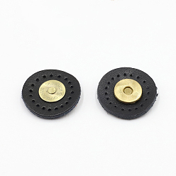 Black Cattlehide Magnetic Buttons Snap Magnet Fastener, Flat Round, for Cloth & Purse Makings, Black, 3x0.85cm