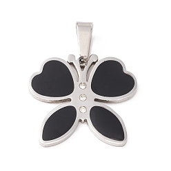 Stainless Steel Color 304 Stainless Steel Enamel Pendants, with Rhinestone, Butterfly, Stainless Steel Color, 27x29.5x2mm, Hole: 9.5x4.5mm