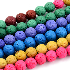 Mixed Color Synthetic Lava Rock Beads Strands, Dyed, Round, Mixed Color, 8~8.5mm, Hole: 1.8mm, about 47pcs/strand, 14.96 inch(38cm)