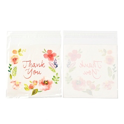 Coloré Sacs auto-adhésifs rectangle opp, avec mot merci et motif de fleurs, pour la cuisson des sacs d'emballage, colorées, 14x10x0.02 cm, 100 pcs /sachet 