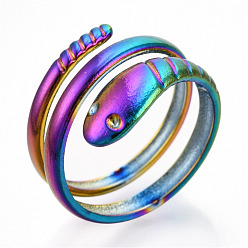 Rainbow Color 304 Stainless Steel Snake Twist Rings, Adjustable Rings, Wrap Rings for Women Girls, Rainbow Color, US Size 6(16.9mm)