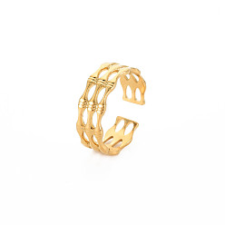 Chapado en Oro Real 18K Chapado en iones (ip) 304 anillo de puño abierto en forma de bambú de acero inoxidable para mujer, sin níquel, real 18 k chapado en oro, tamaño de EE. UU. 8 (18.1 mm)