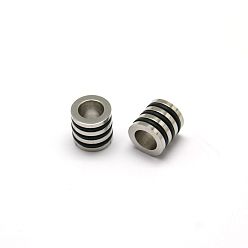 Stainless Steel Color Nice Big Hole 304 Stainless Steel Wrapped Black Rubber Column Beads, Stainless Steel Color, 10x10mm, Hole: 6mm