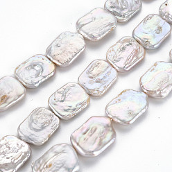 Seashell Color Natural Keshi Pearl Beads Strands, Cultured Freshwater Pearl, Rectangle, Seashell Color, 16~22x13~17x3~7mm, Hole: 0.6mm, about 18~20pcs/strand, 14.96 inch(38cm)