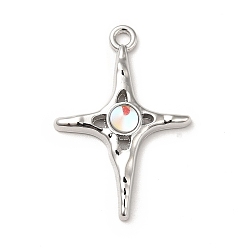 Platinum Rack Plating Alloy Pendants, with Glass, Cadmium Free & Lead Free, Star Charms, Platinum, 29x20x4mm, Hole: 1.8mm