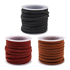Mixed Color 3Rolls 3 Colors Faux Suede Cord, Faux Suede Lace, Mixed Color, 4x1.5mm, about 5.47 Yards(5m)/roll, 1roll/color
