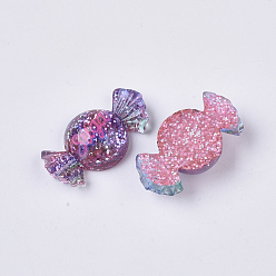 Colorful Resin Cabochons, with Glitter Sequins, Candy, Colorful, 25x13x6.5mm