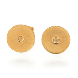 Golden 304 Stainless Steel Stud Earring Findings, with Ear Nuts/Earring Backs, Flat Round, Golden, 8mm, Pin: 0.7mm