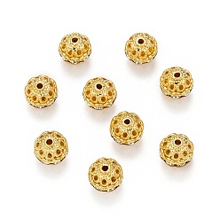Bronze Perles en laiton de strass, Grade a, ronde, métal couleur or, tan, taille: environ 10mm de diamètre, Trou: 1.2mm