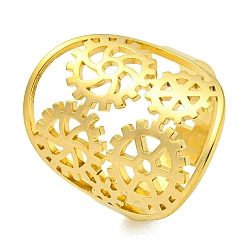 Golden Ring with Gear 304 Stainless Steel Adjustable Rings, Hollow Out Finger Ring for Men Women, Golden, Inner Diameter: 18mm