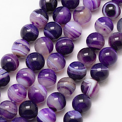 Indigo Natural Striped Agate/Banded Agate Bead Strands, Round, Grade A, Dyed & Heated, Indigo, 10mm, Hole: 1mm, about 37pcs/strand, 15 inch