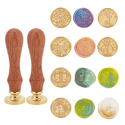 Mixed Patterns SUPERDANT DIY Scrapbook, Including Pear Wood Handle, Wax Seal Brass Stamp Head, Mixed Patterns, Brass Stamp Head: 6pcs