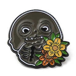 Flower Halloween Enamel Pins, Electrophoresis Black Alloy Badge for Backpack Clothes, Flower, 28x28.5x1.5mm