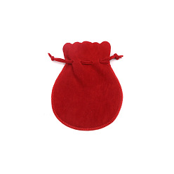 Roja Bolsas de almacenamiento de terciopelo, bolsa de embalaje de bolsas con cordón, rondo, rojo, 9.5x8 cm