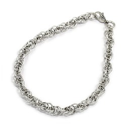 Stainless Steel Color Fashionable 304 Stainless Steel Rope Chain Bracelets, with Lobster Claw Clasps, Stainless Steel Color, 8-1/8 inch(205mm), 6mm