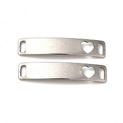 Heart 201 Stainless Steel Connector Charms, Curved Rectangle Links with Hollow Pattern, Stainless Steel Color, Heart, 30x6x0.8mm, Hole: 4x2mm