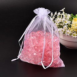 White Rectangle Jewelry Packing Drawable Pouches, Organza Gift Bags, White, 17x23cm