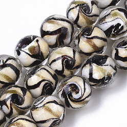 Black Handmade Gold Sand Lampwork Beads Strands, Round, Black, 11.5~12.5x11~12mm, Hole: 1.2mm, about 45pcs/Strand, 20.08 inch