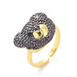 Purple Cubic Zirconia Bear Open Cuff Rings, Golden Alloy Jewelry for Women, Purple, Inner Diameter: 17mm