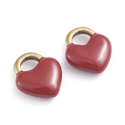 Dark Red Ion Plating(IP) 304 Stainless Steel Charms, Enamelled Sequins, Lock, Golden, Dark Red, 11x9.5x3.5mm, Hole: 3.5x2.5mm