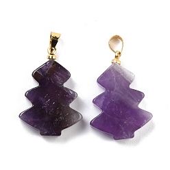 Amethyst Natural Amethyst Pendants, with Golden Tone Brass Findings, Tree, 26~27x18.5~19x5.5mm, Hole: 5x4mm